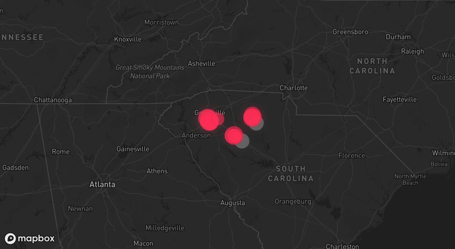 Storm map for 3 areas across South Carolina