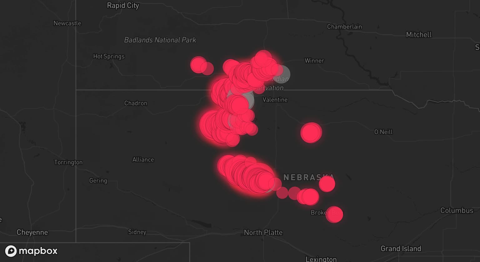 Storm map for 8 areas across Nebraska and South Dakota