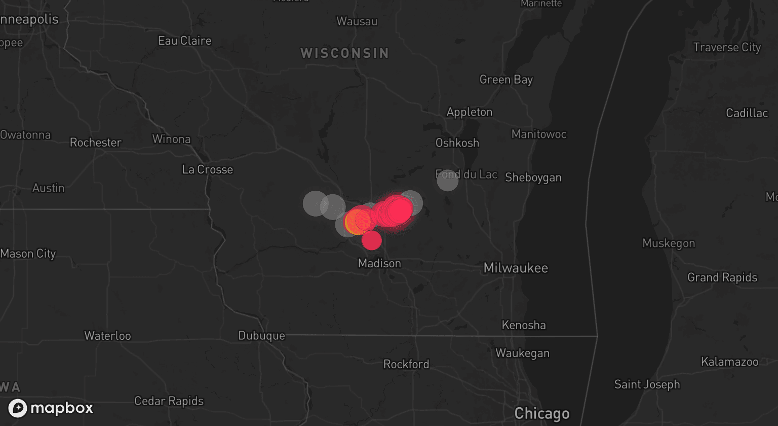 Storm map for 6 areas across Wisconsin