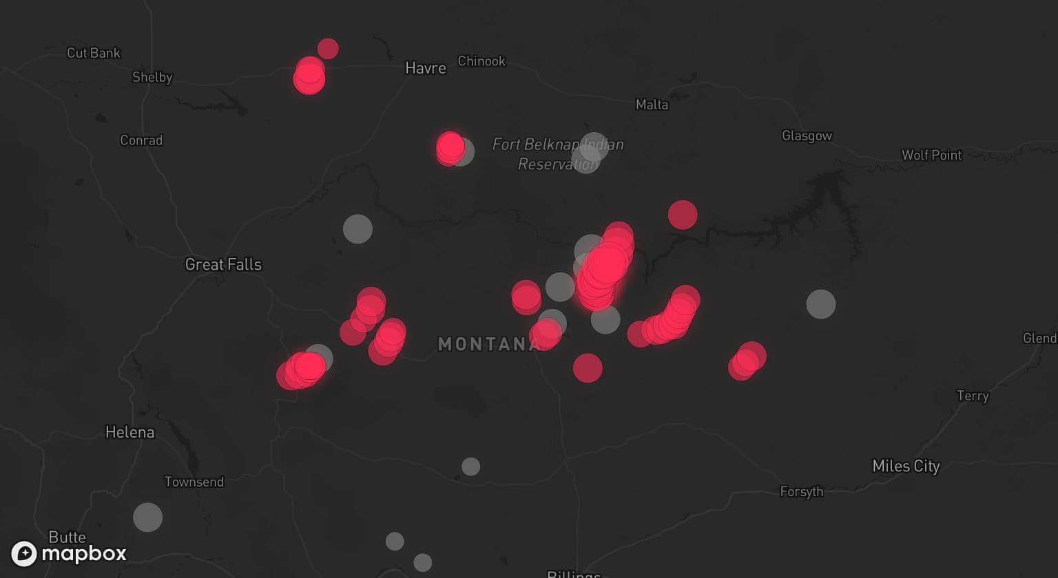 Storm map for 13 areas across Montana