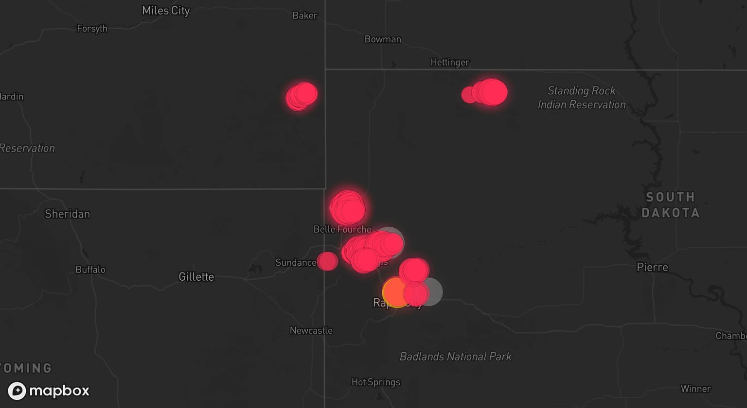 Storm map for 3 areas across South Dakota