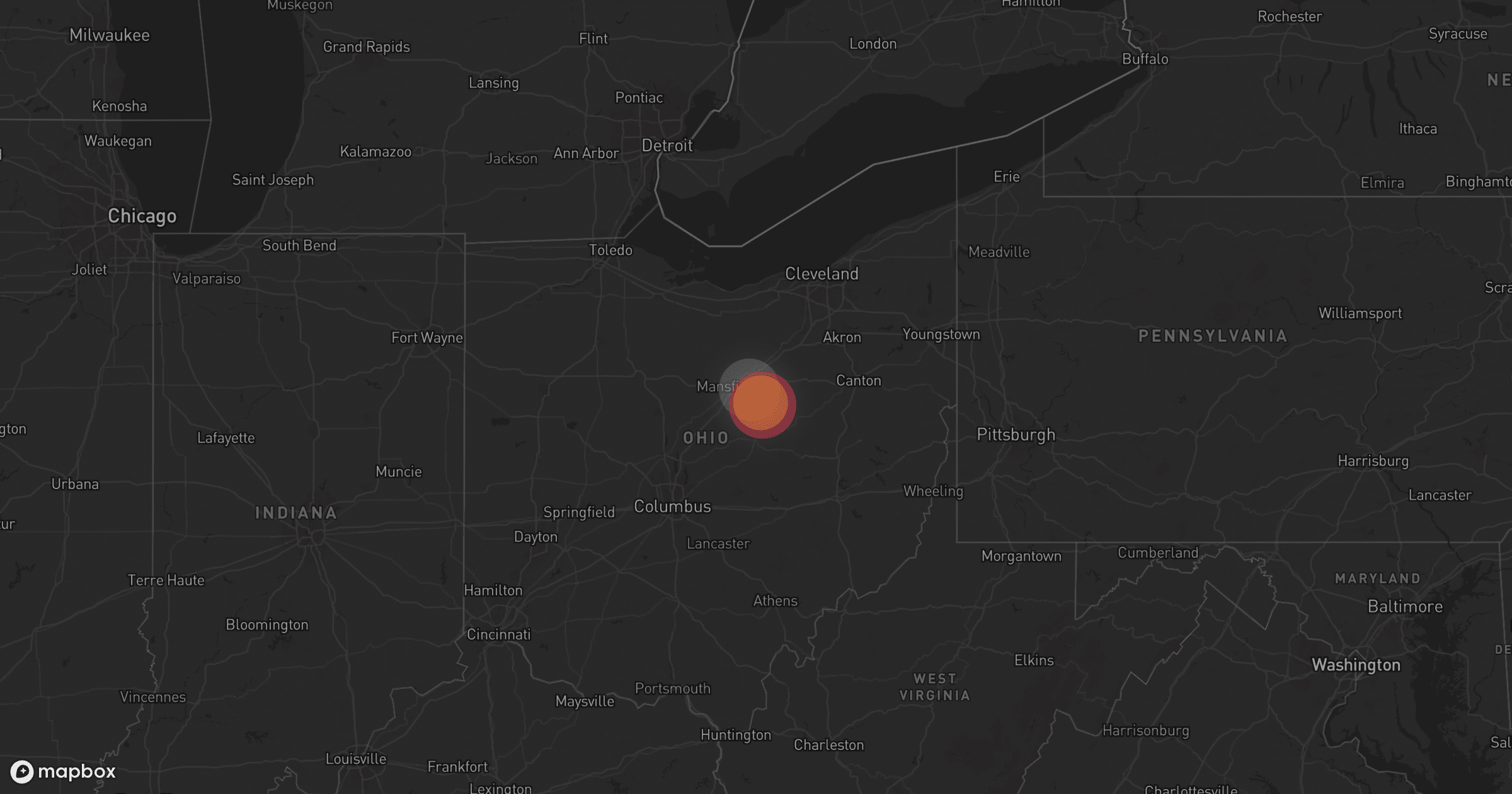 Storm map for 22 areas across Ohio, Pennsylvania, West Virginia, and Maryland