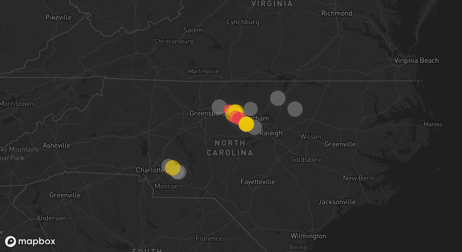 Storm map for 8 areas across North Carolina