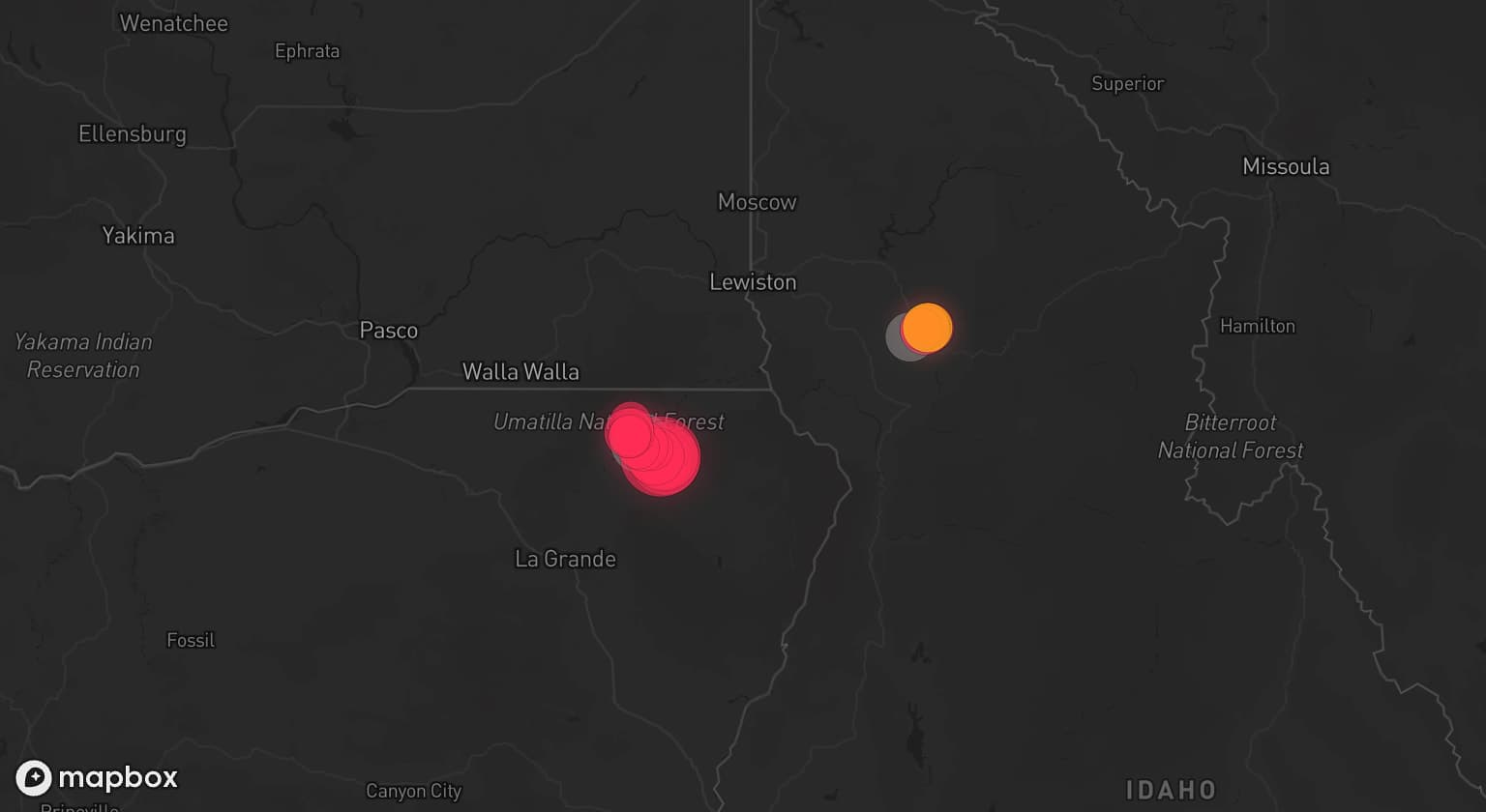 Storm map for 2 areas across Oregon and Idaho