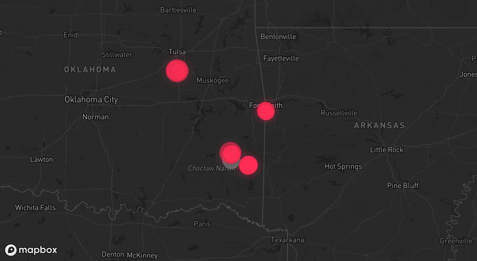 Storm map for the Pushmataha County, OK area