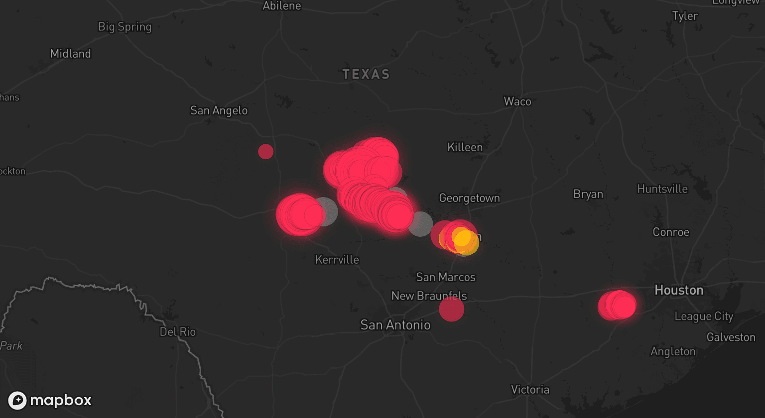 Storm map for 5 areas across Texas