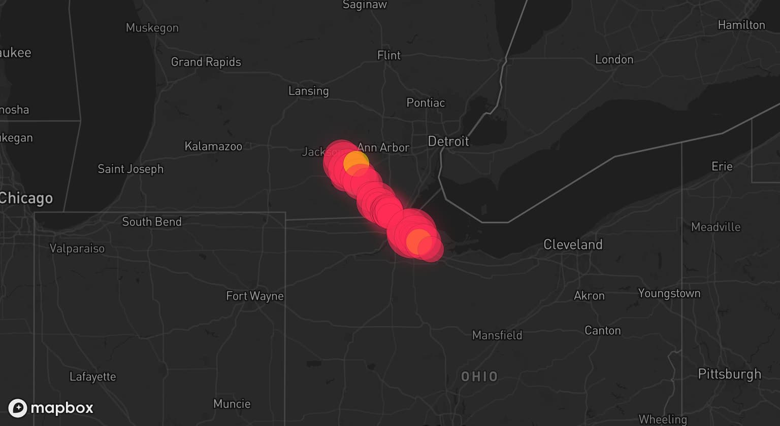 Storm map for 3 areas across Ohio and Michigan