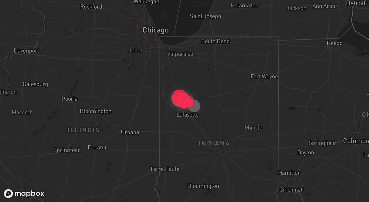 Storm map for 2 areas across Indiana