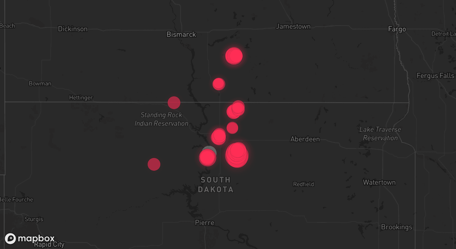 Storm map for 2 areas across South Dakota