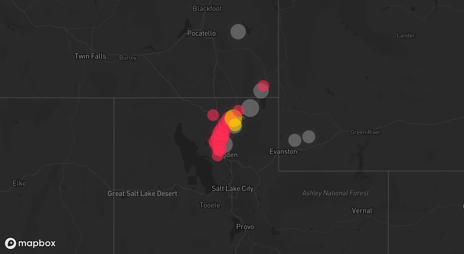 Storm map for 7 areas across Utah, Idaho, and Wyoming