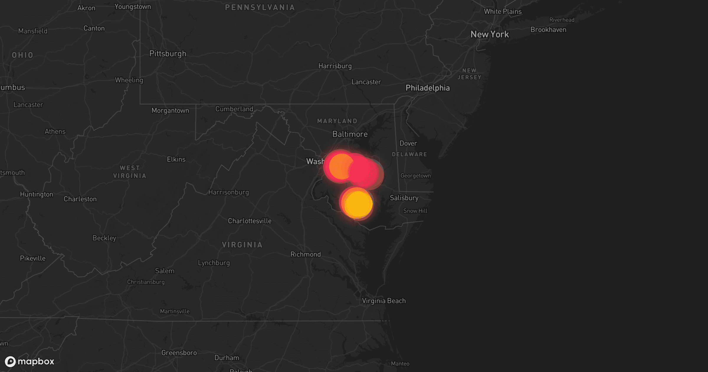 Storm map for 10 areas across Virginia and Maryland