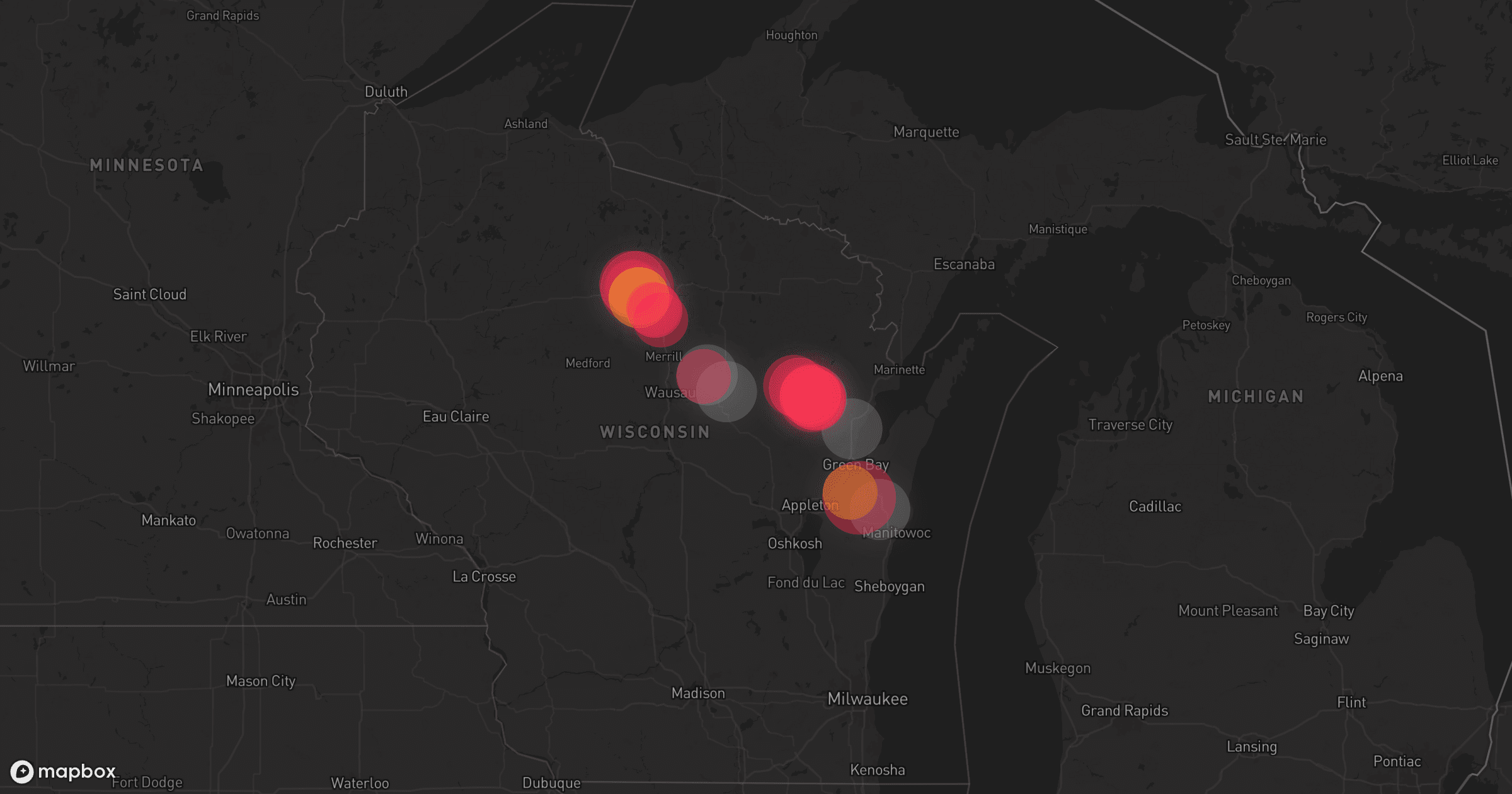 Storm map for 10 areas across Wisconsin