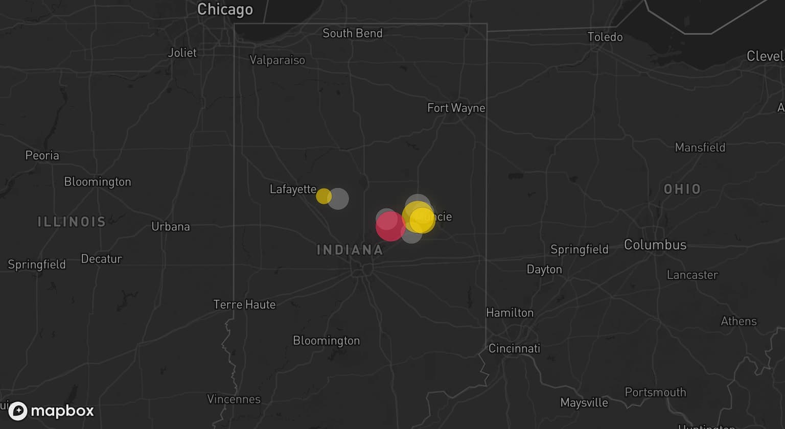 Storm map for 5 areas across Indiana