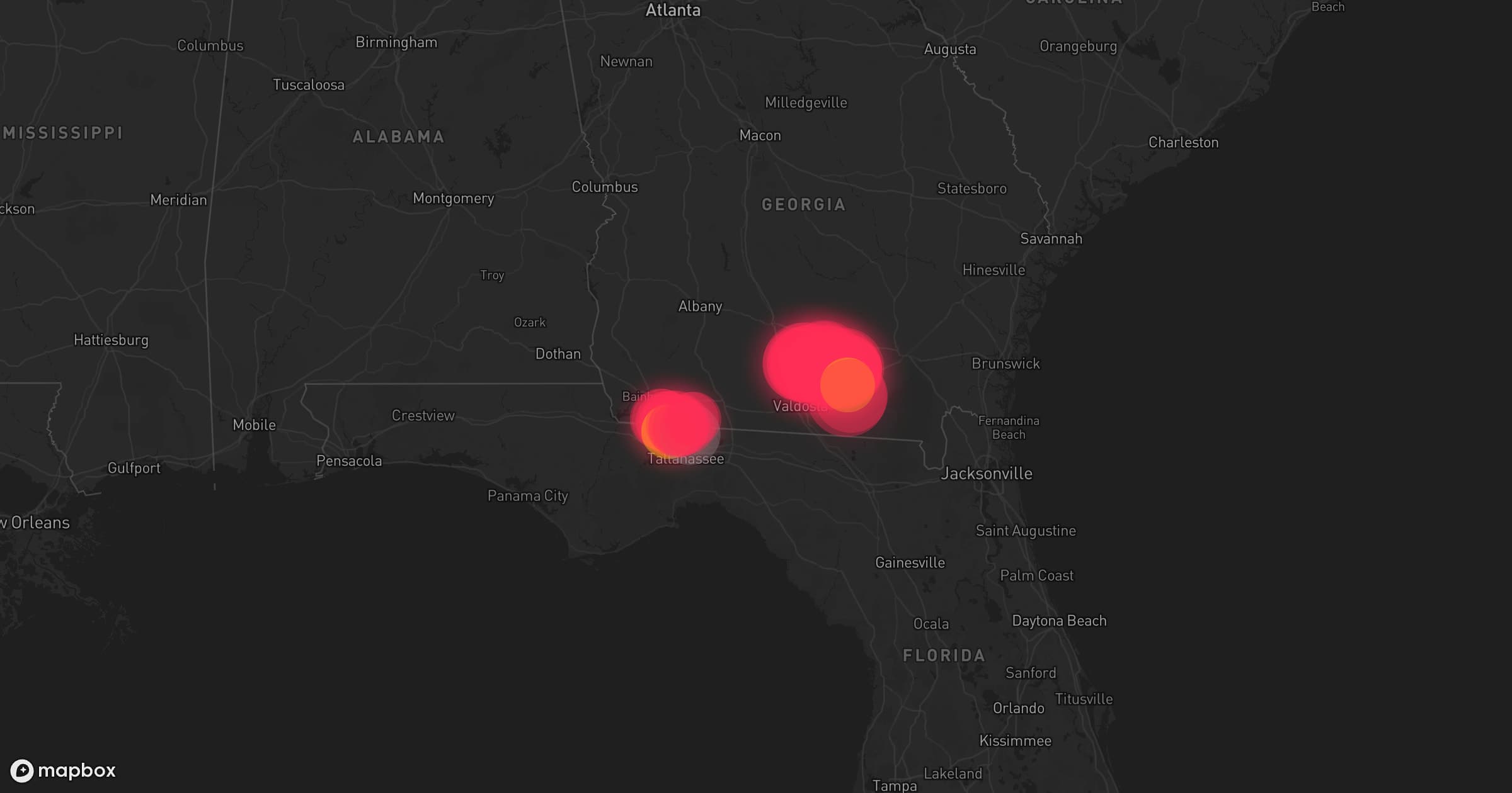 Storm map for 3 areas across Georgia and Florida