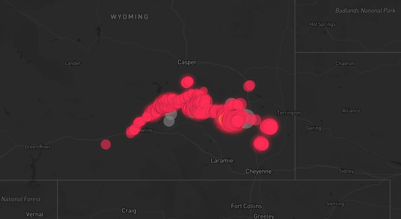 Storm map for 3 areas across Wyoming