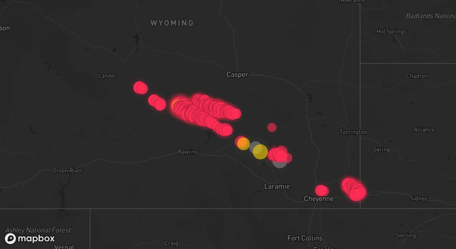 Storm map for 3 areas across Wyoming