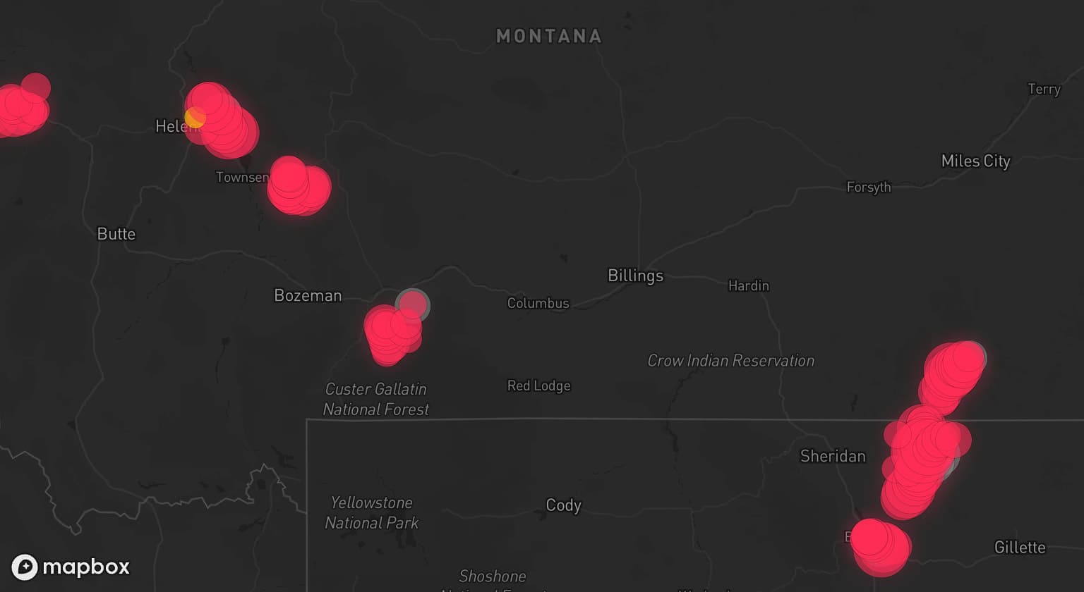 Storm map for 9 areas across Wyoming and Montana