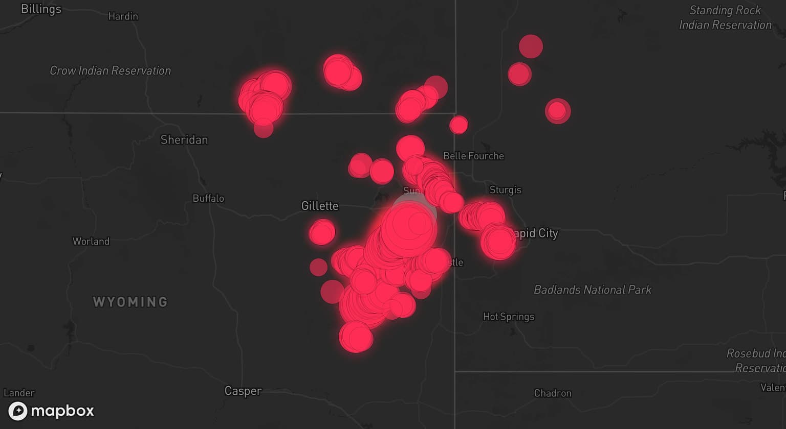 Storm map for 3 areas across Wyoming