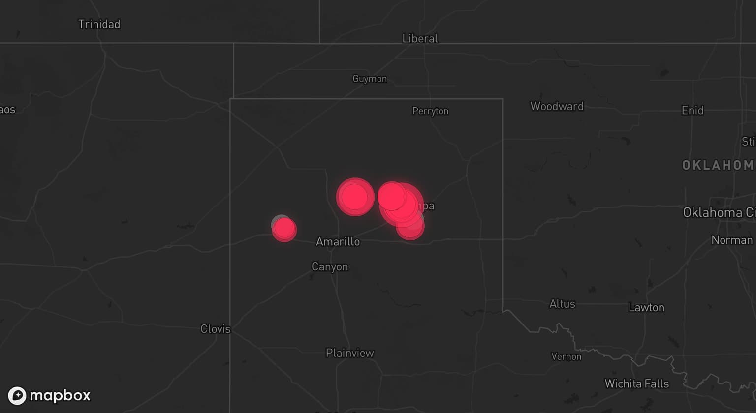 Storm map for 4 areas across Texas