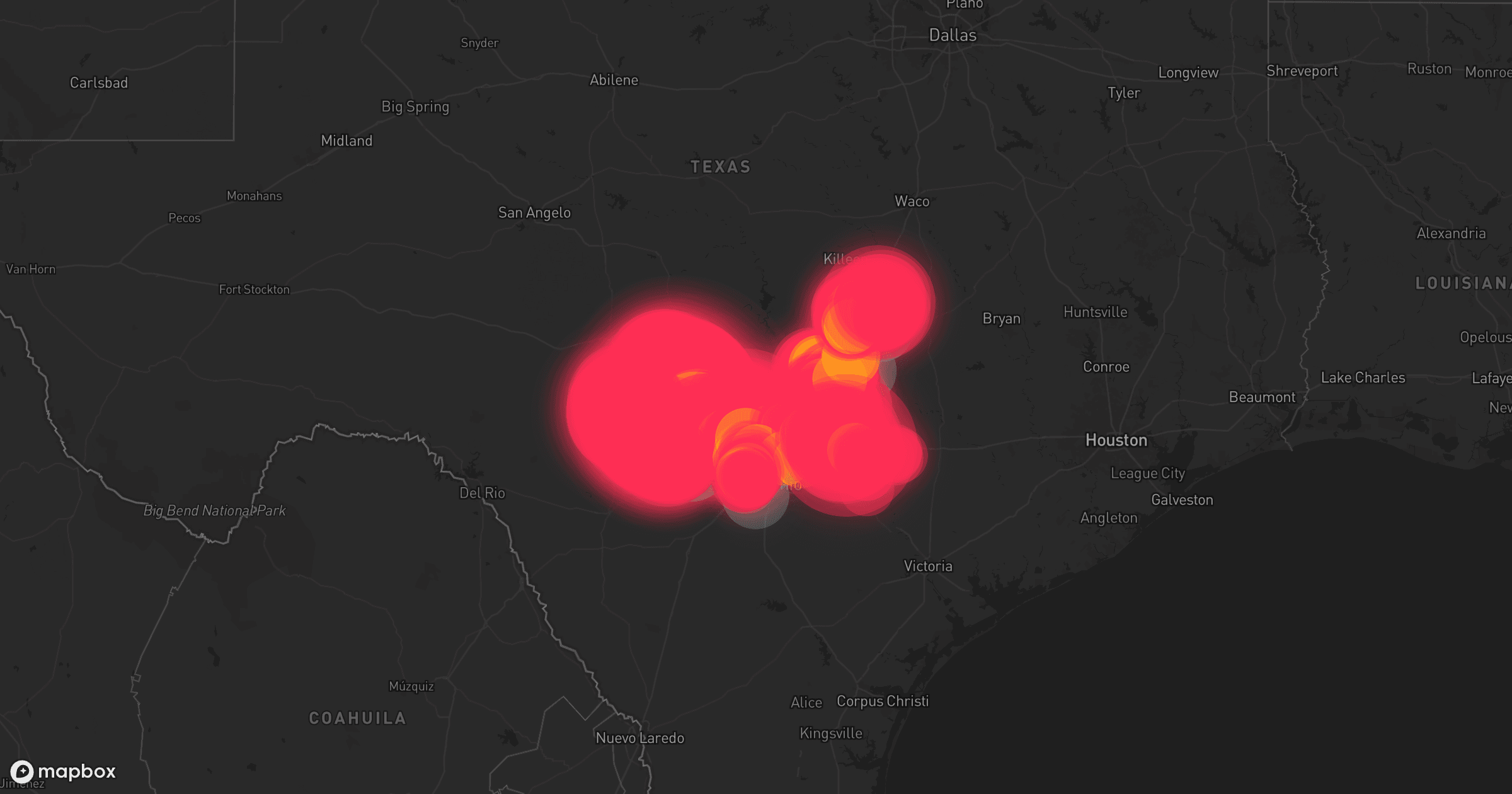 Storm map for 28 areas across Texas