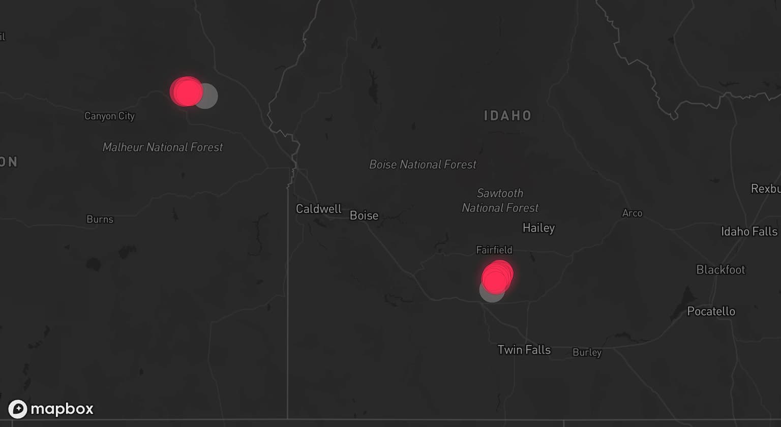 Storm map for 2 areas across Oregon and Idaho