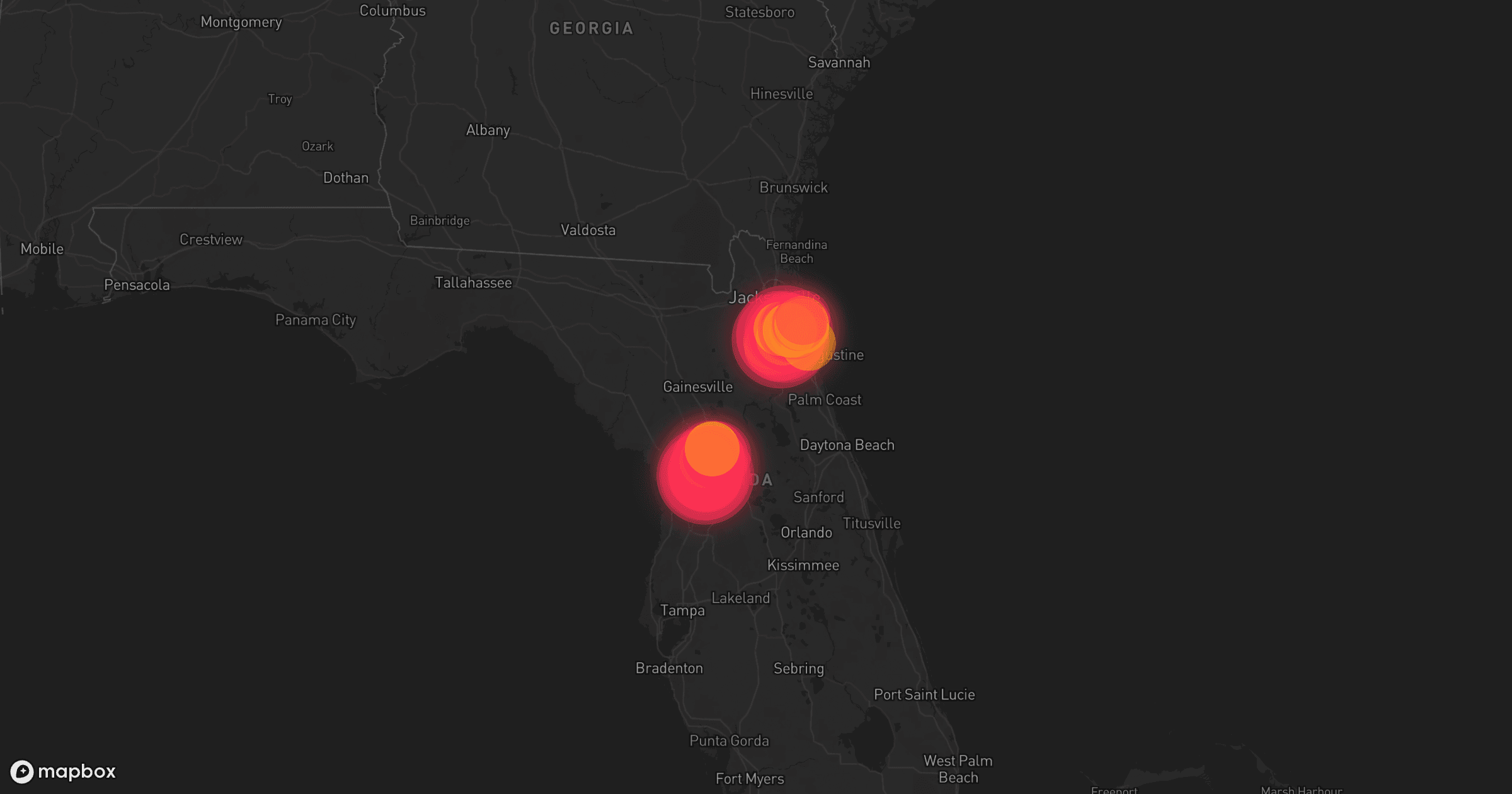 Storm map for 5 areas across Florida