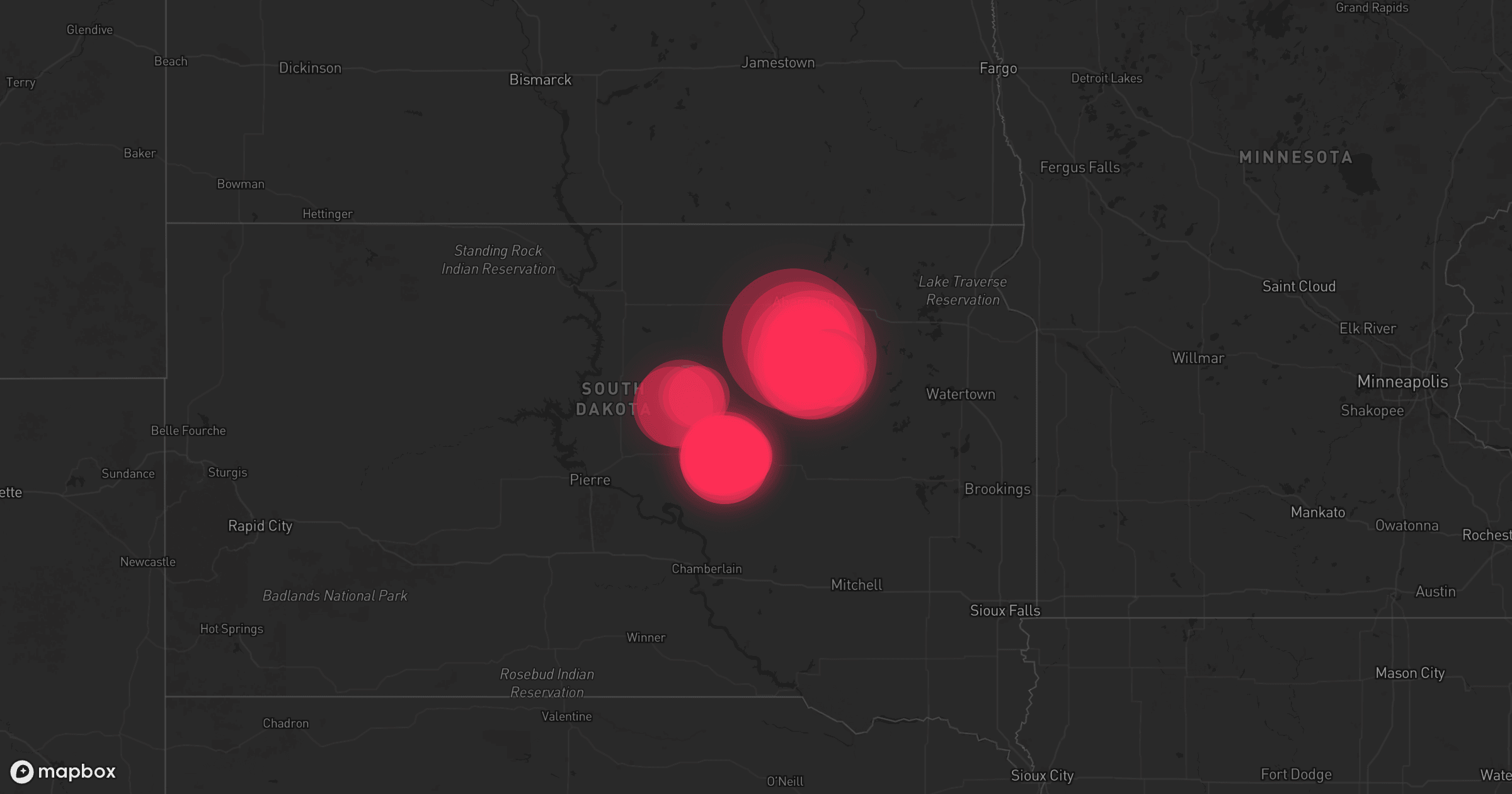 Storm map for 4 areas across South Dakota