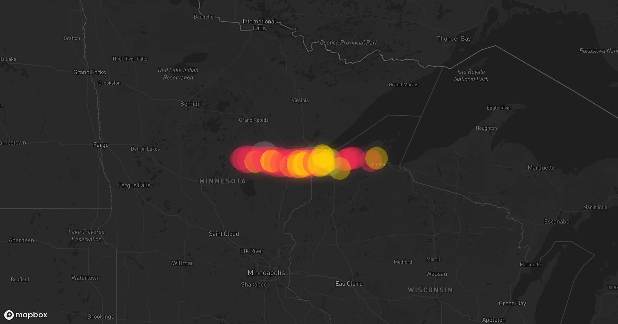 Storm map for 3 areas across Minnesota and Wisconsin