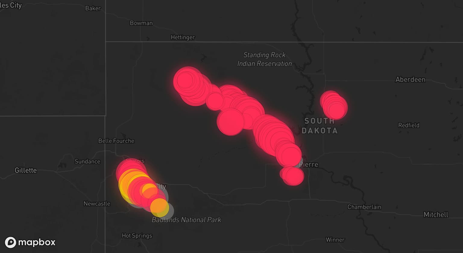 Storm map for 8 areas across South Dakota