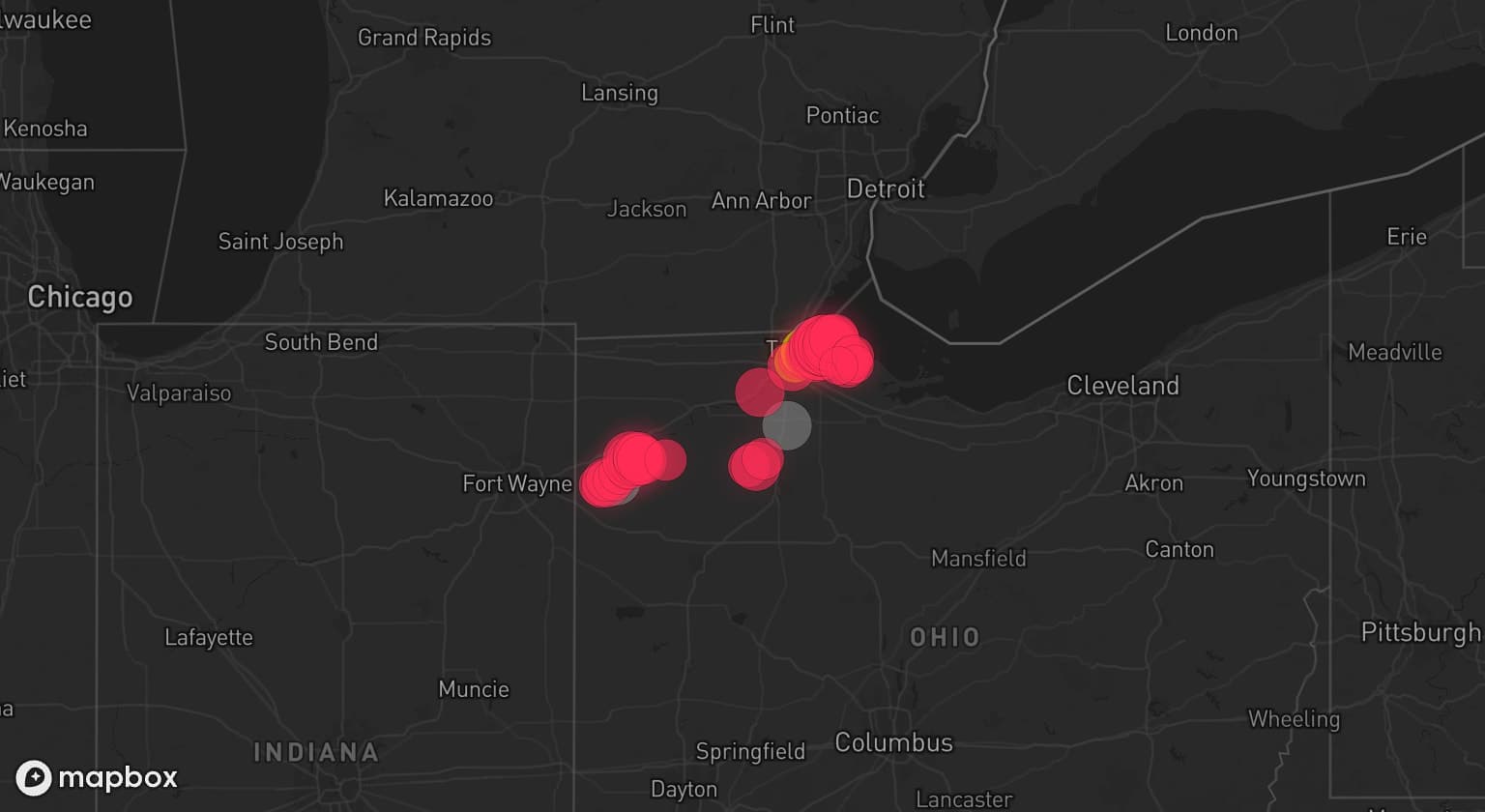 Storm map for 3 areas across Ohio