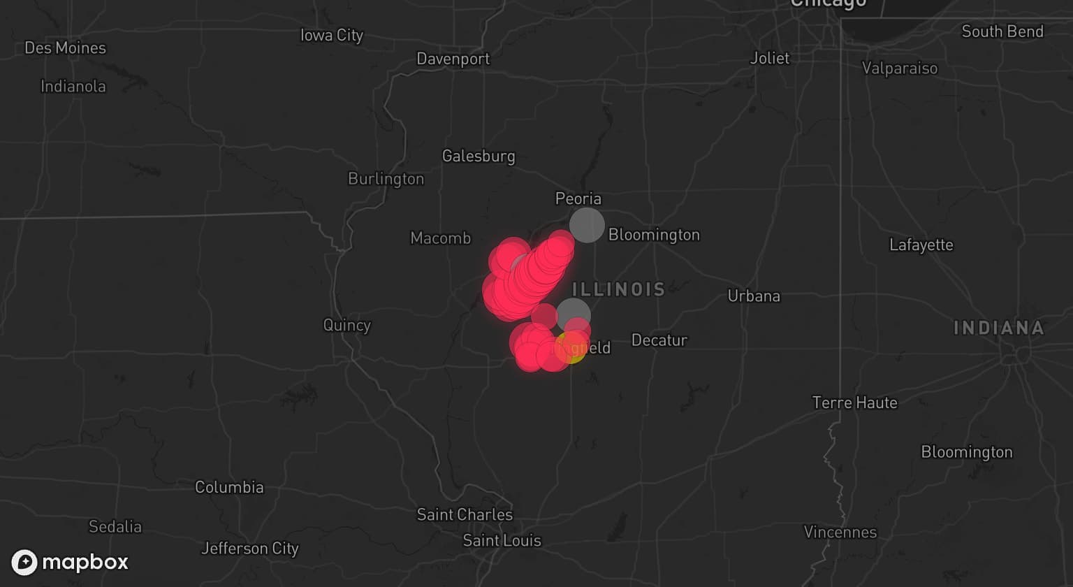 Storm map for 3 areas across Illinois