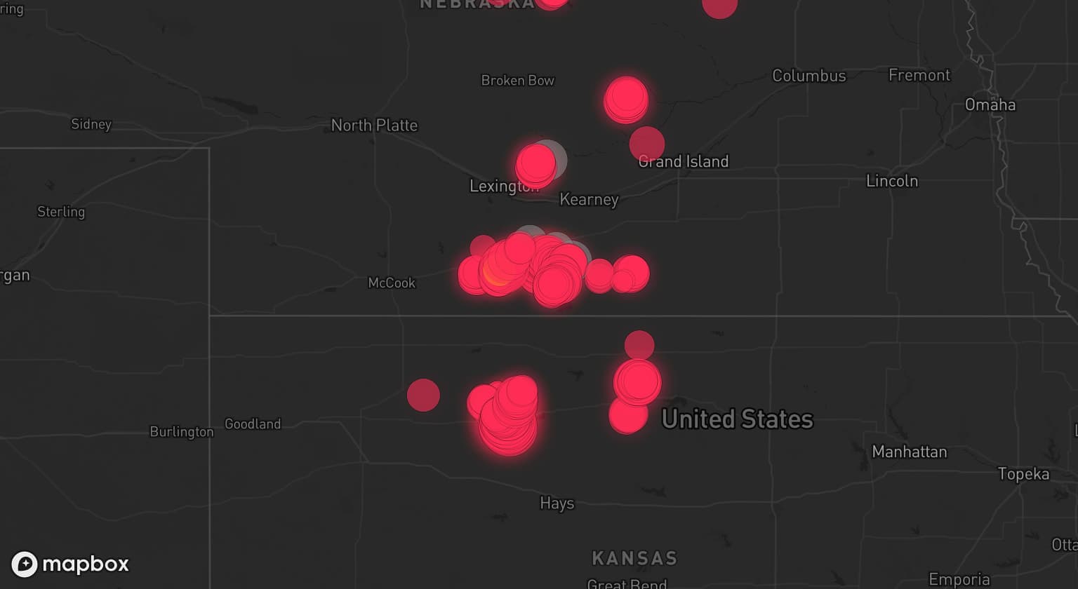 Storm map for 6 areas across Nebraska and Kansas