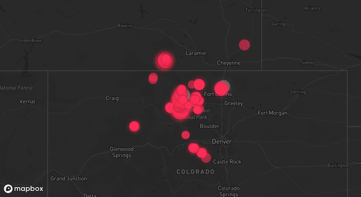 Storm map for 3 areas across Colorado
