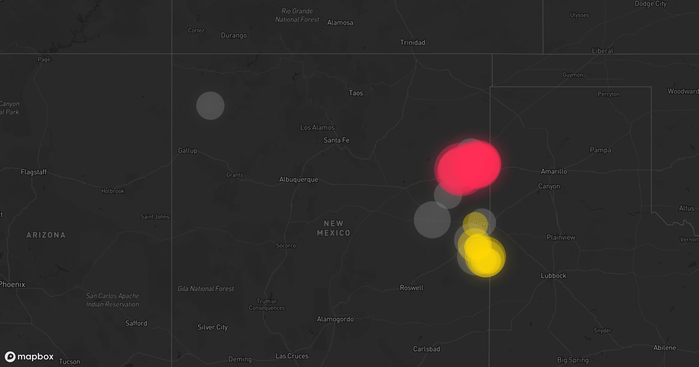 Storm map for 41 areas across Texas and New Mexico