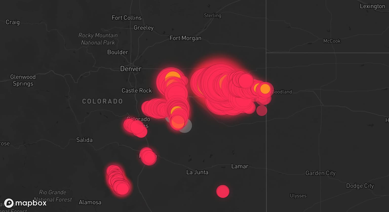 Storm map for 8 areas across Colorado