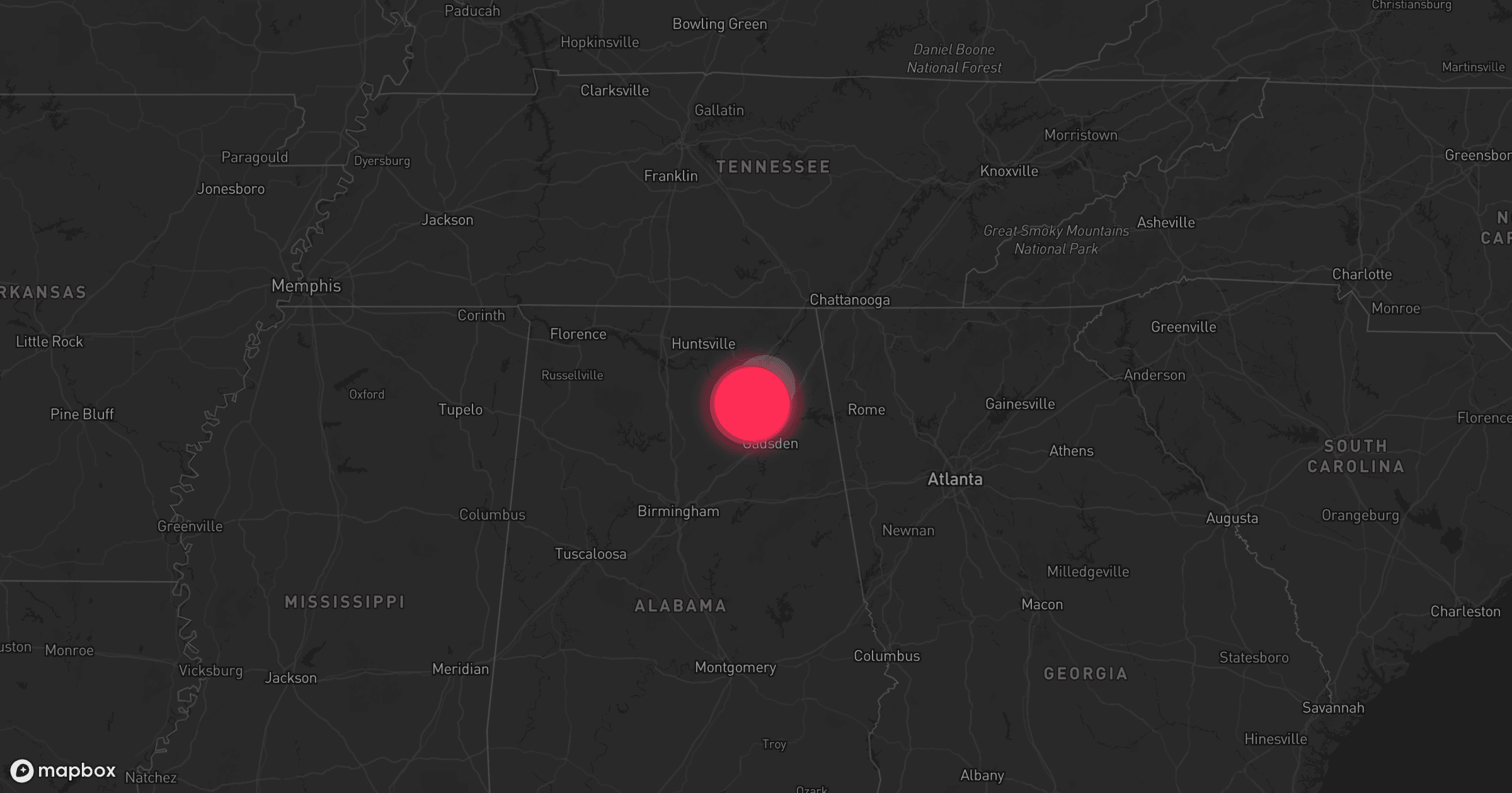 Storm map for the DeKalb County, AL area