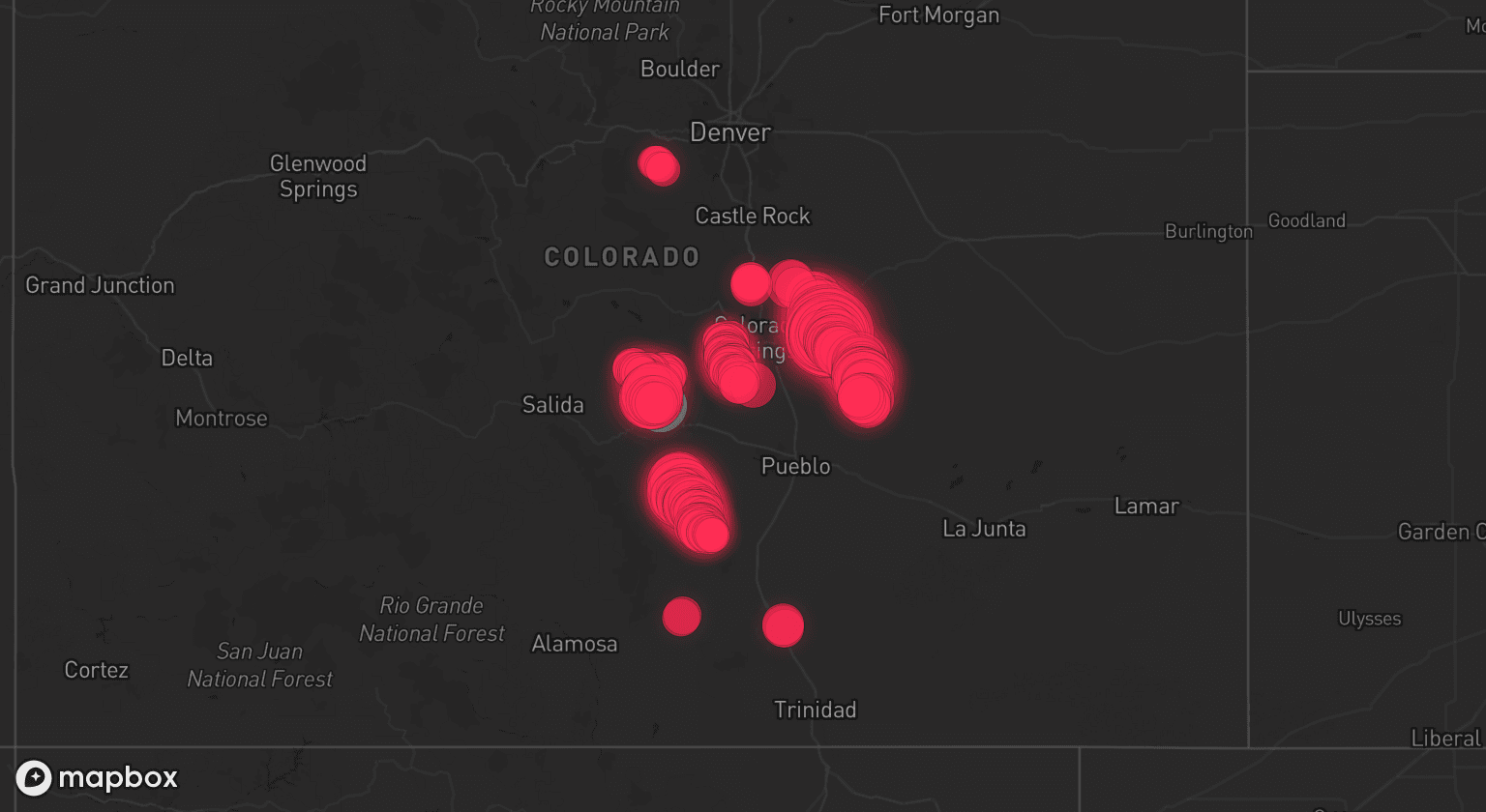 Storm map for 3 areas across Colorado