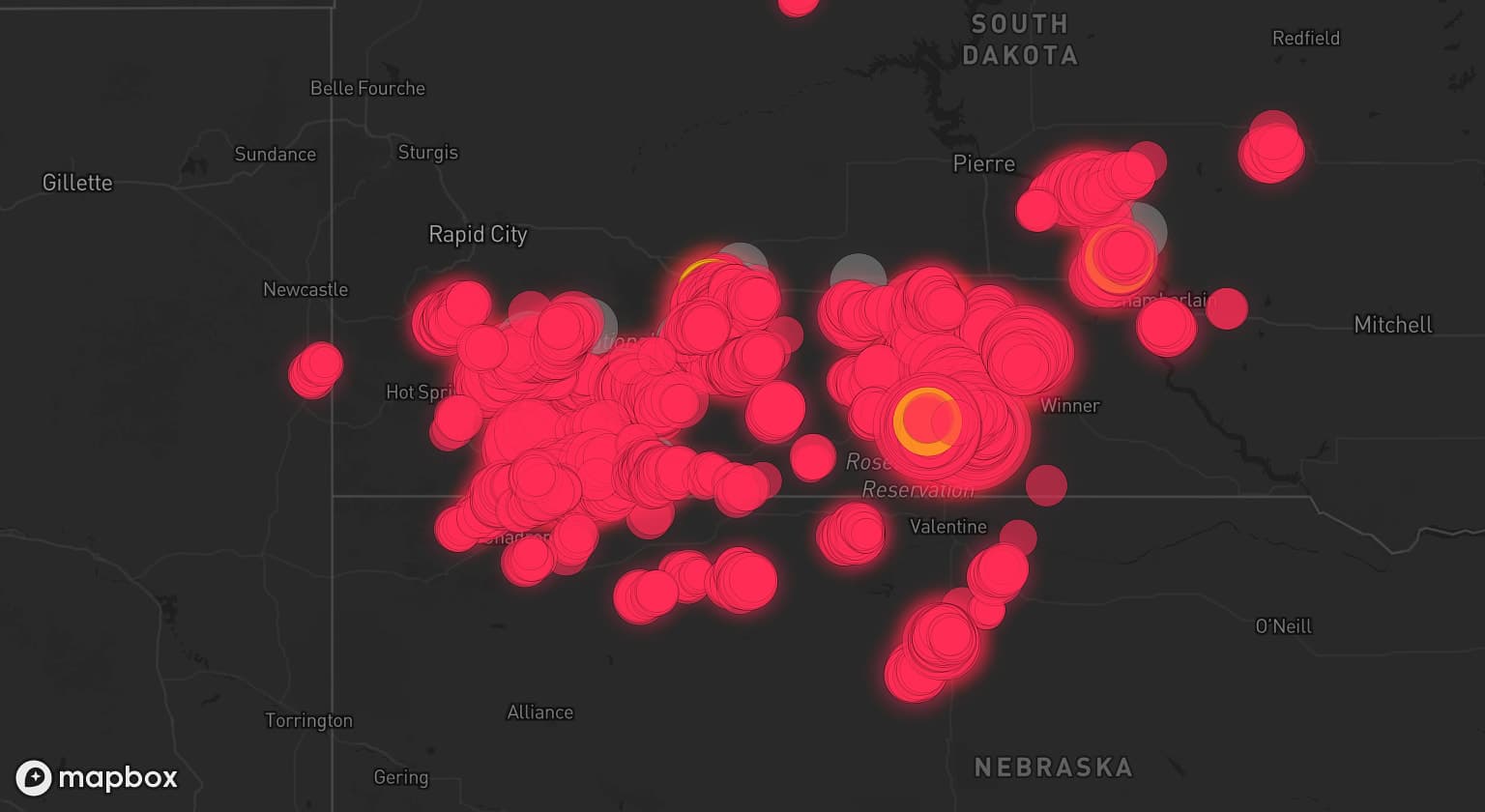 Storm map for 13 areas across South Dakota
