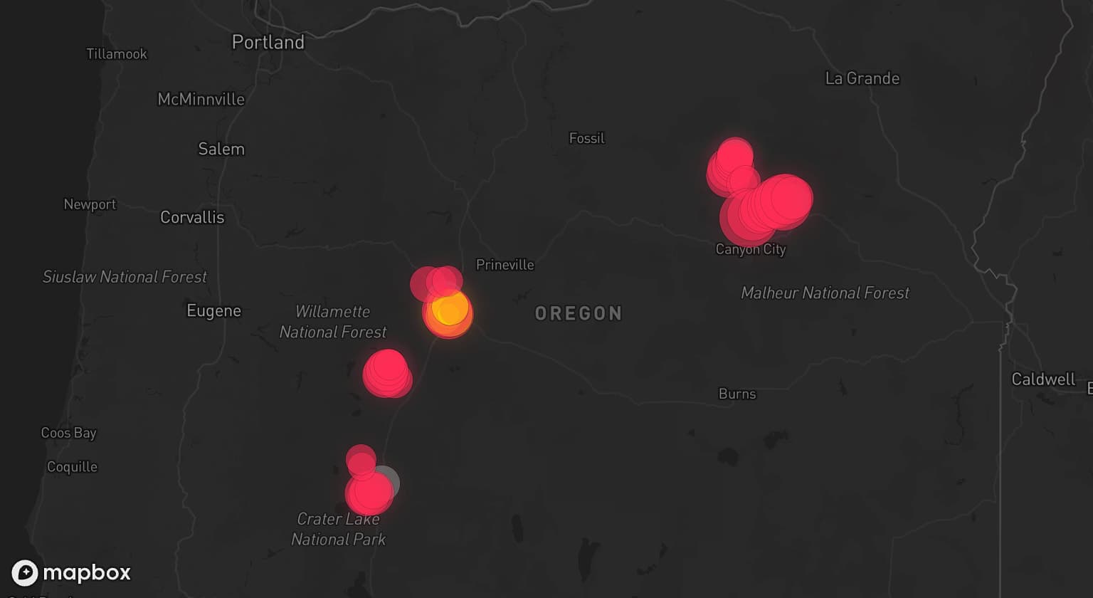 Storm map for 5 areas across Oregon