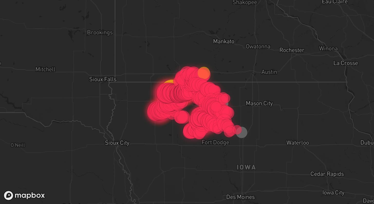 Storm map for 11 areas across Iowa and Minnesota