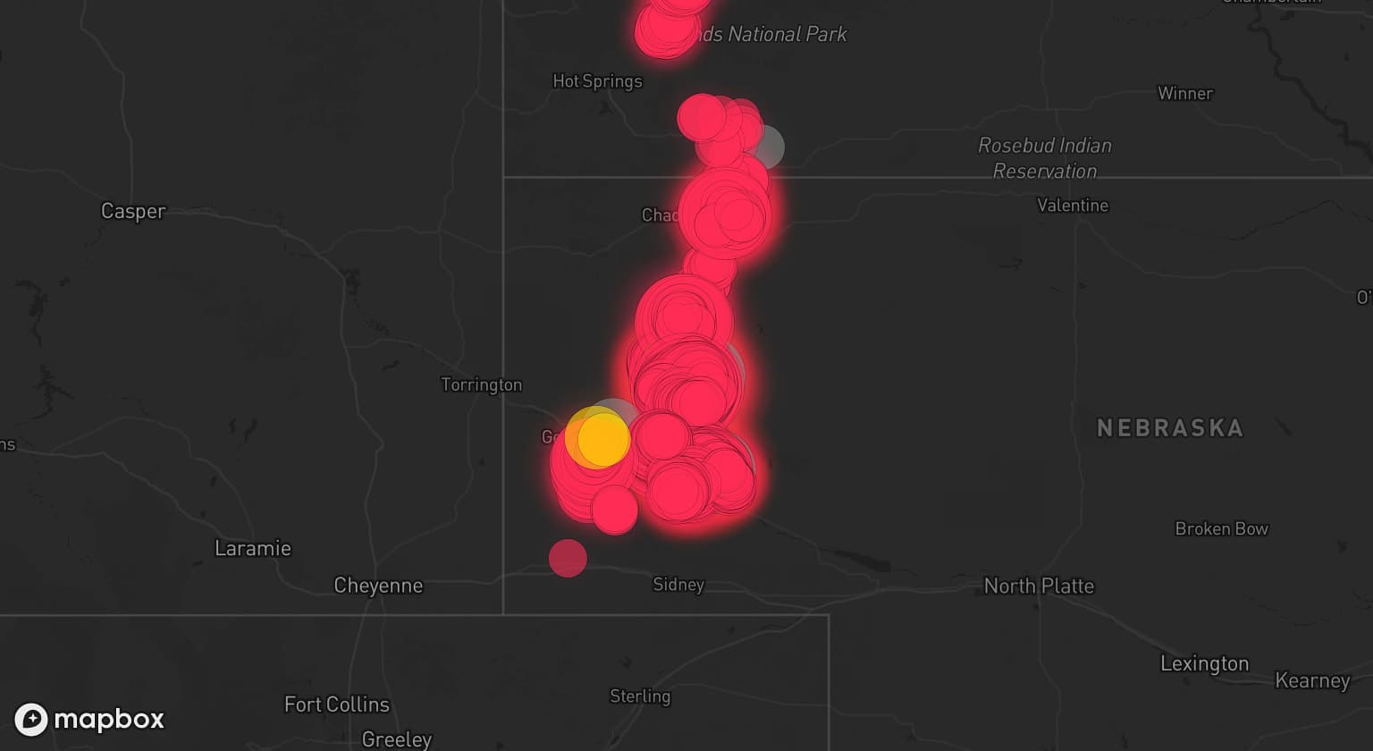 Storm map for 9 areas across Nebraska and South Dakota