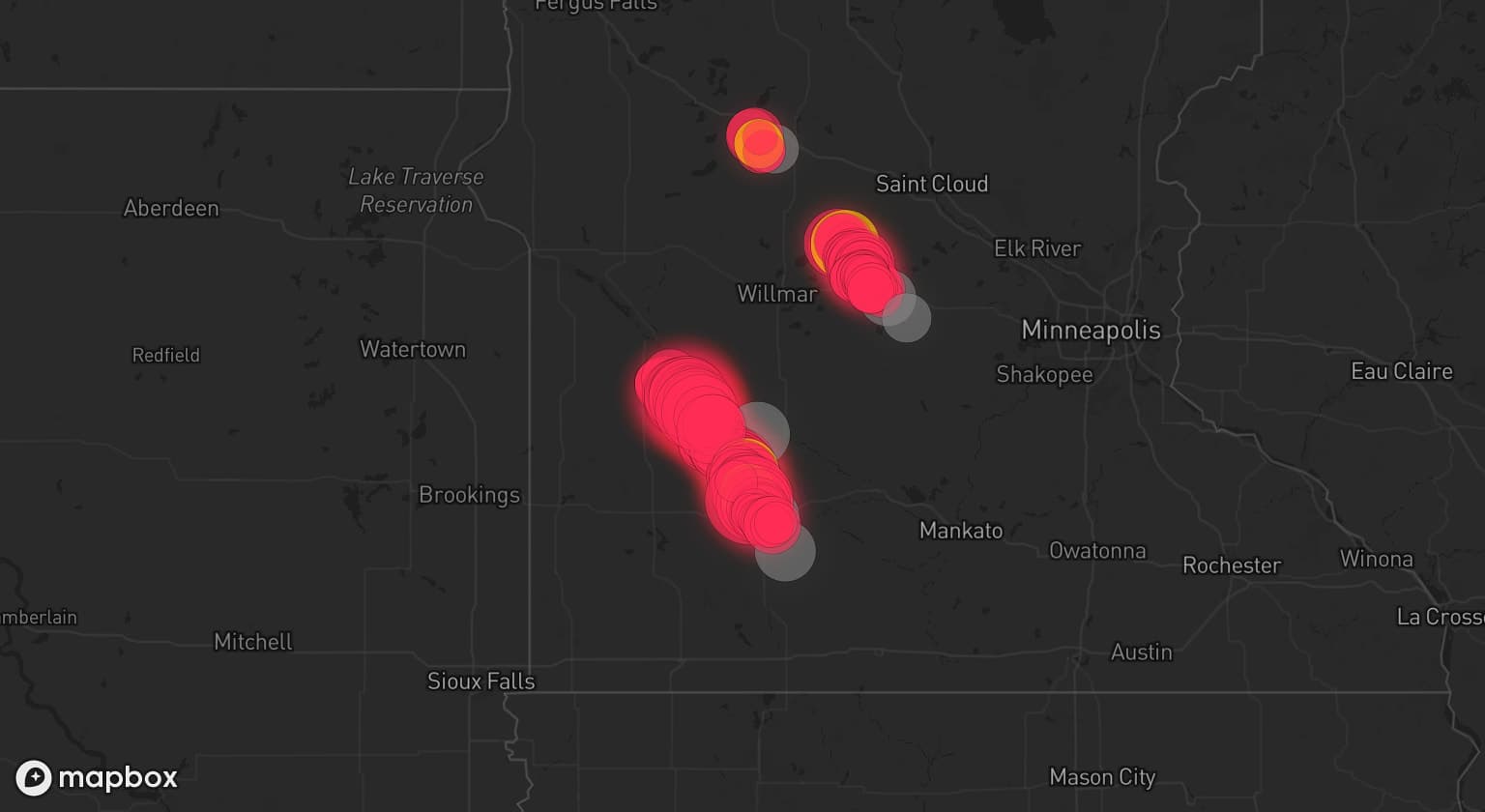 Storm map for 9 areas across Minnesota