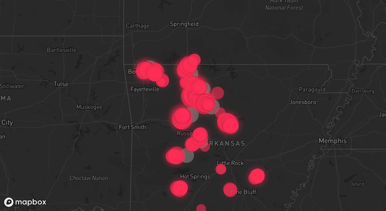 Storm map for 9 areas across Arkansas