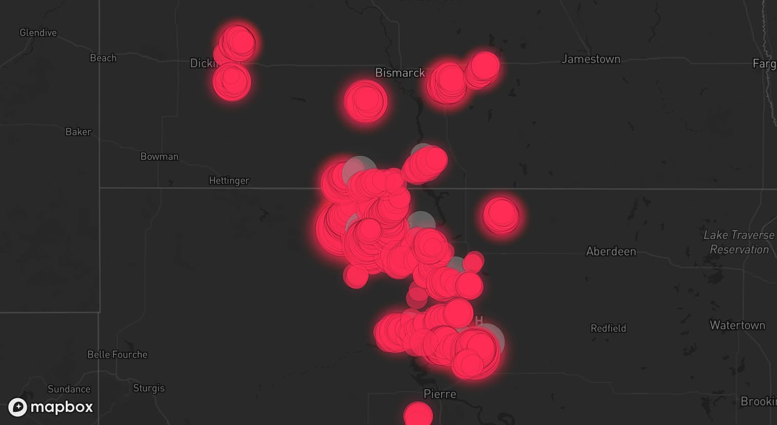Storm map for 8 areas across South Dakota and North Dakota