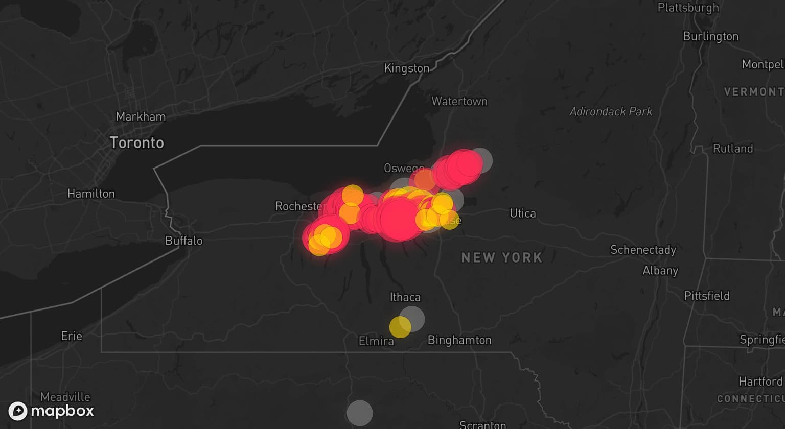 Storm map for 11 areas across New York and Pennsylvania
