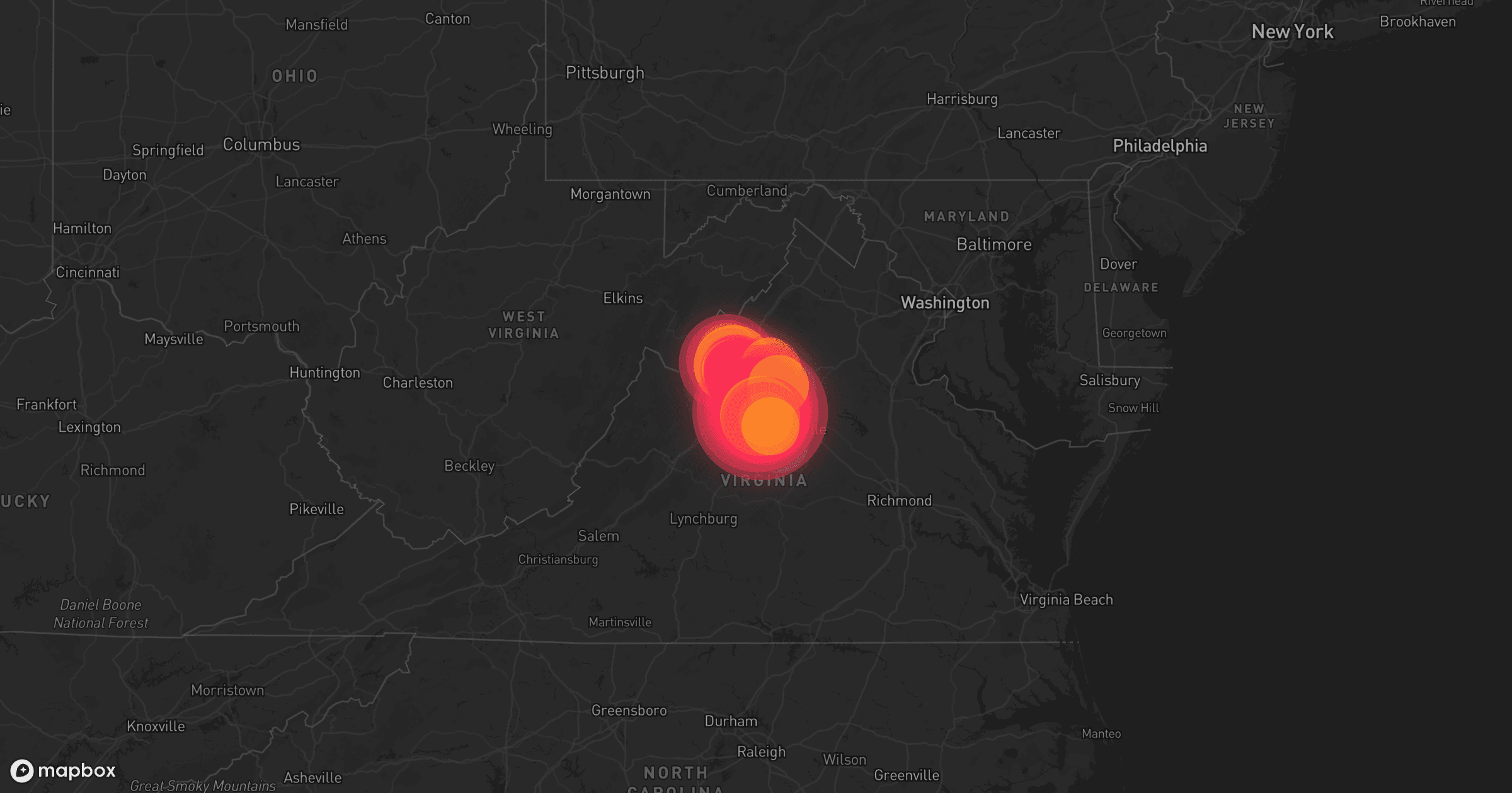 Storm map for 6 areas across Virginia