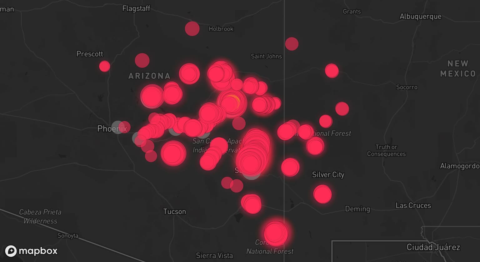 Storm map for 10 areas across Arizona
