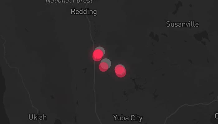 Storm map for 3 areas across California