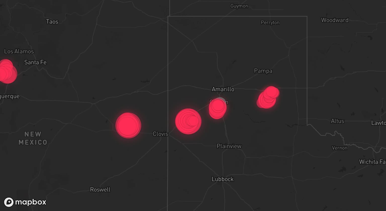 Storm map for 5 areas across Texas and New Mexico