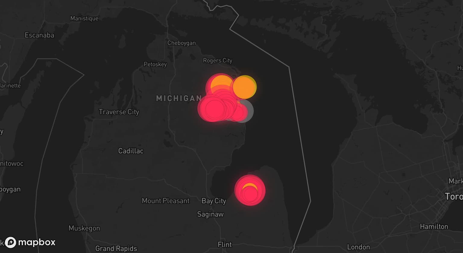 Storm map for 6 areas across Michigan